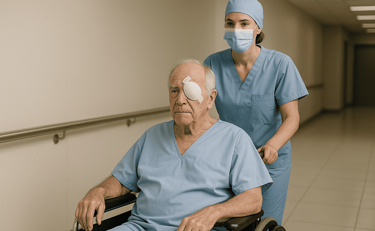 Equipe médicale après une chirurgie de la cataracte